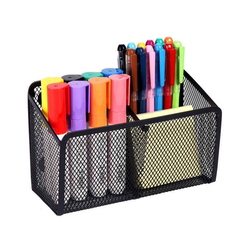 Ameceres Magnetic Pencil Holder - Extra Strong Magnets Mesh Marker Holder Perfect for Whiteboard, Refrigerator and Locker Accessories (2 Baskets, 1 Pack Black) - Image 1